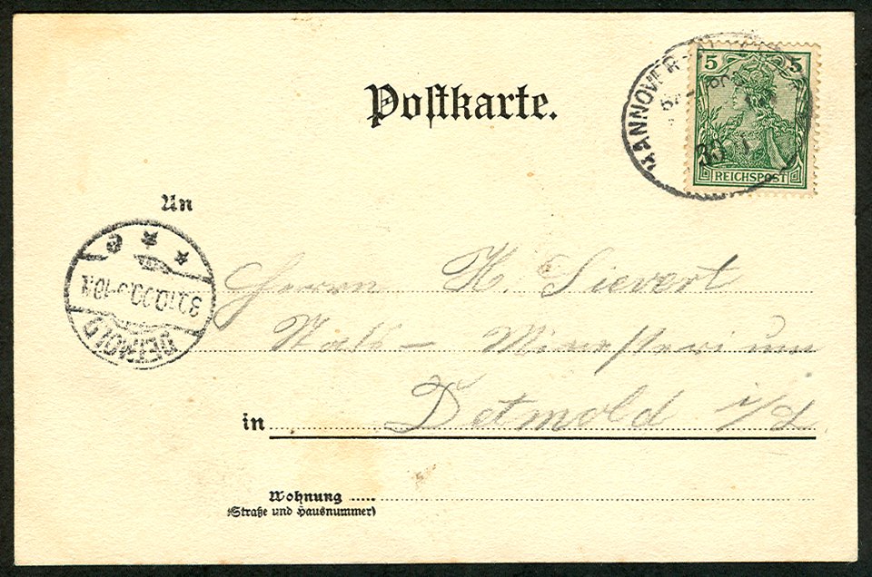 Karl F. Wunder PC 0699 Hannover. Hauptpostamt. Adressseite