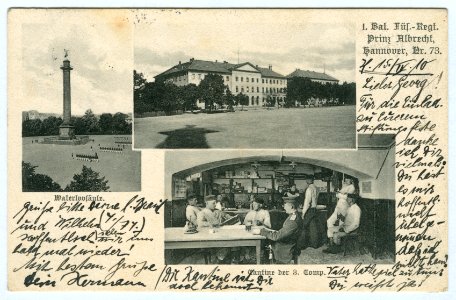 Karl F. Wunder PC 1. Bat. Füs.-Regt. Prinz Albrecht, Hannover, Nr. 73. Waterloosäule. Cantine der 3. Comp