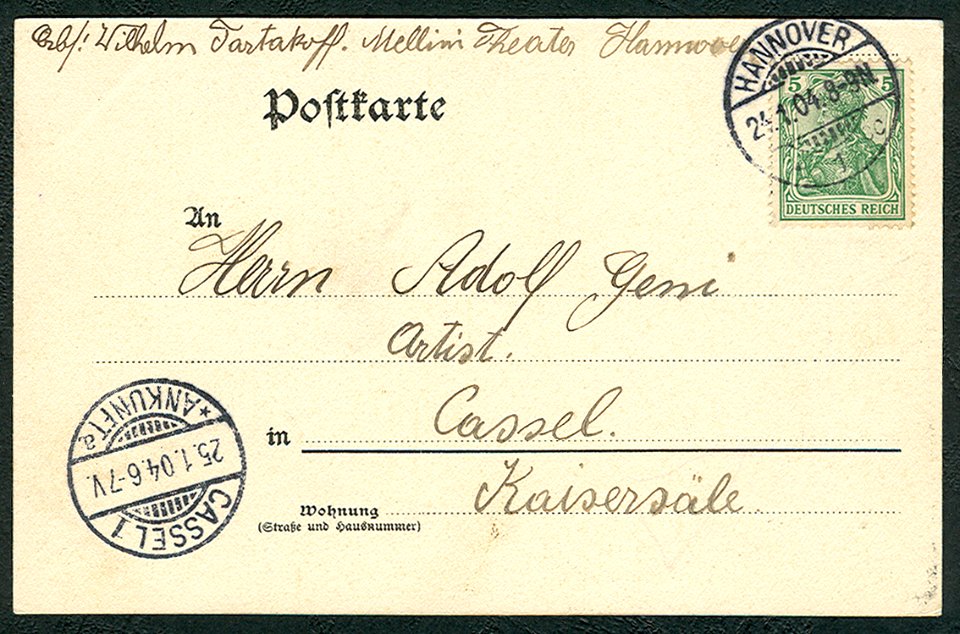 Karl F. Wunder PC 0847 Hannover. Mellini-Theater. Adressseite