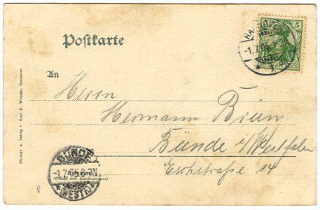 Karl F. Wunder PC 0908 Hannover. Blick von der Waterloosäule. Back Side