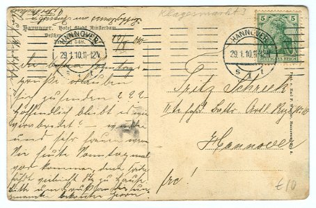 Karl F. Wunder PC Hannover. Hotel Stadt Amsterdam. Besitzer Gebr. Nolte. Fernruf 548. No. 3. Back Side