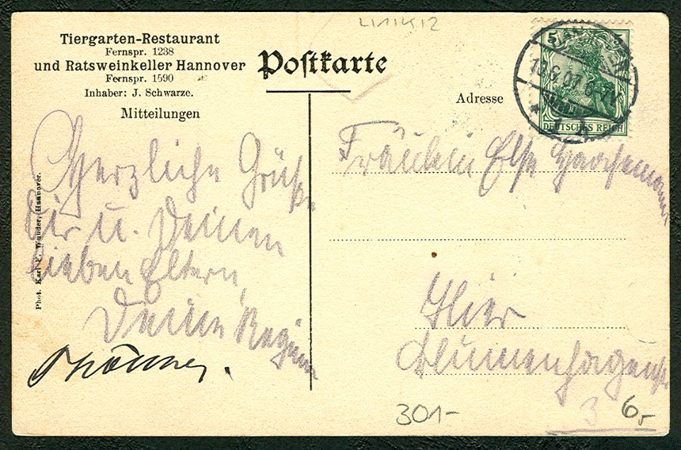 Karl F. Wunder PC Tiergarten No. A. Adressseite