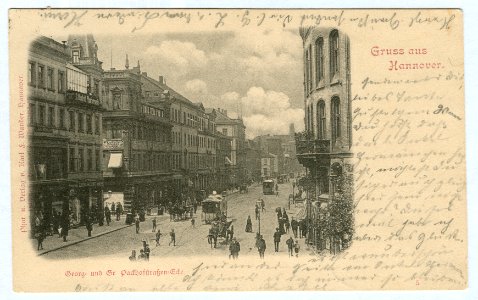 Karl F. Wunder PC 0005 Gruß aus Hannover. Georg= und Gr. Packhofstraßen-Ecke