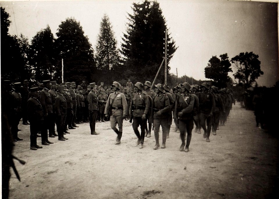 Karl I. in Galizien während der Gegenoffensive, die von Mitte Juli 1917 bis Anfang August andauerte. Karl I. nimmt eine Parade von k.u.k. Truppen ab (BildID 15566333)