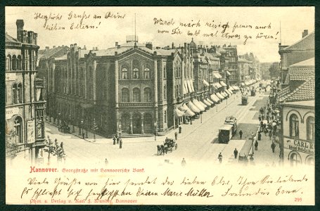 Karl F. Wunder PC 0299 Hannover. Georgstraße mit Hannoversche Bank. Bildseite