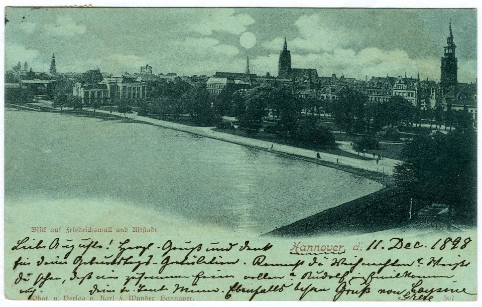 Karl F. Wunder PC 0507 Blue. Hannover, d. Blick auf Friedrichswall und Altstadt