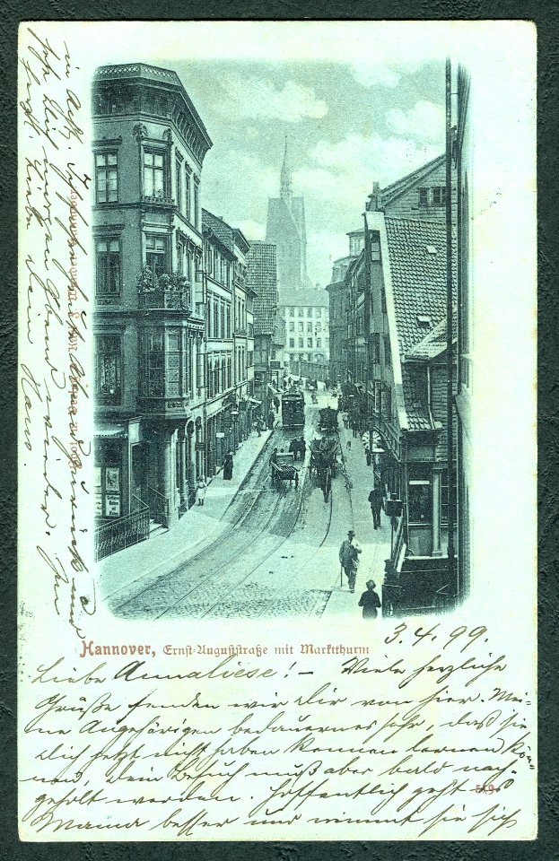 Karl F. Wunder PC 0519 Hannover, Ernst-Auguststraße mit Marktthurm Mondscheinkarte Bildseite