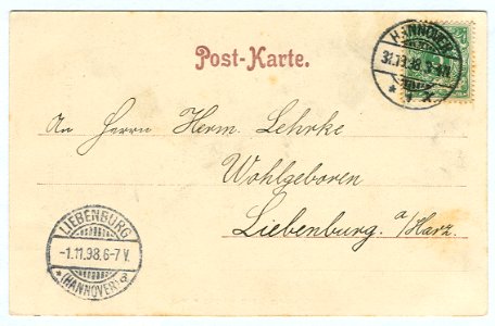 Karl F. Wunder PC 0552 Kaisertage in Hannover. Begrüßung Ihrer Majestät der Kaiserin in Linden. II. Back Side