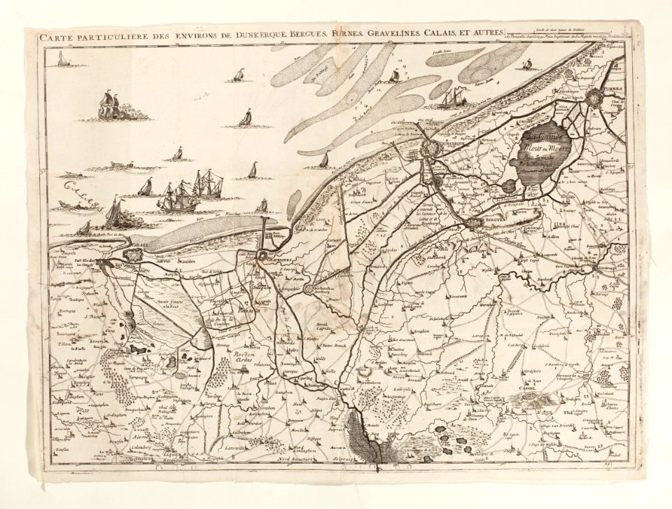 Karta över omgivningarna vid Dunkerque, Bergues, Furnes, Gravelines, Calais och andra orter - Skoklosters slott - 98024