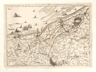 Karta över omgivningarna vid Dunkerque, Bergues, Furnes, Gravelines, Calais och andra orter - Skoklosters slott - 98024