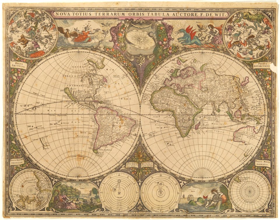Karta från 1660 med två hemisfärer(halvklot), den ena visande Nord- och Sydamerika - Skoklosters slott - 98006