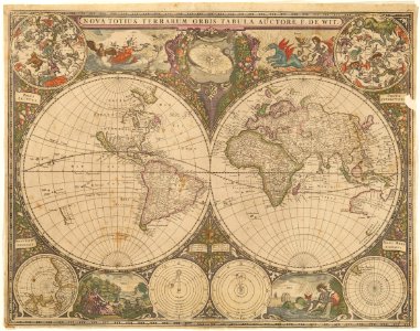 Karta från 1660 med två hemisfärer(halvklot), den ena visande Nord- och Sydamerika - Skoklosters slott - 98006