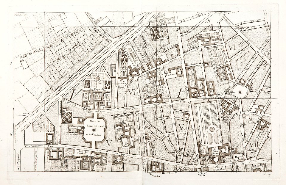 Karta över Paris indelat i 20 distrikt, tryckt 1763 - Skoklosters slott - 86165
