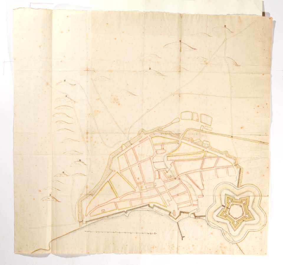 Karta över befäst stad vid strand - Skoklosters slott - 98082