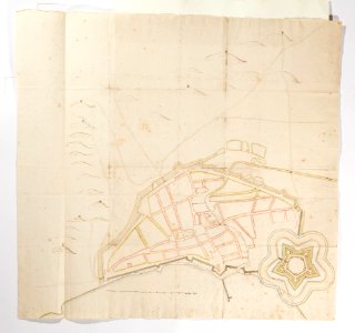 Karta över befäst stad vid strand - Skoklosters slott - 98082