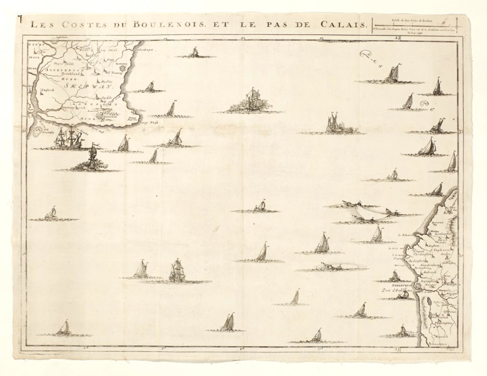 Karta över sydöstra engelska kusten och trakten kring Calais, 1744 - Skoklosters slott - 98031