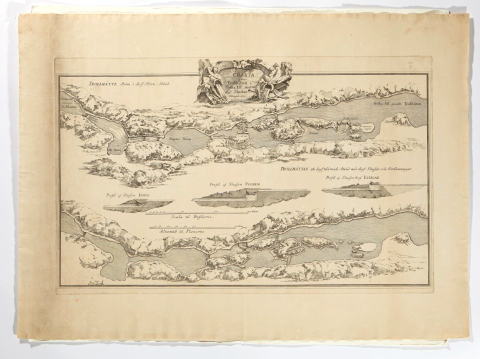 Karta över Trollhättan och Göta älv med dess slussar, från 1750 - Skoklosters slott - 97953