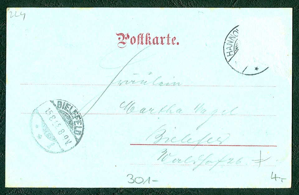 Karl F. Wunder PC 0239 Hannover, Köbelingerstraße. Mondscheinkarte Adressseite
