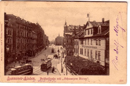 Karl F. Wunder PC 0250 Hannover-Linden. Deisterstraße mit Schwarzem Bären. Bildseite