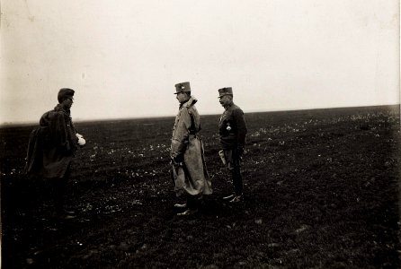 Karl I. beobachtet die Fortschritte der Gegenoffensive in Galizien, die von Mitte Juli bis Anfang August andauerte. Hier ist er am 23. Juli im Frontgebiet unterwegs. (BildID 15566403)