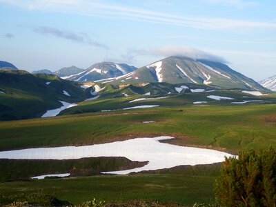 Volcano the snow summer