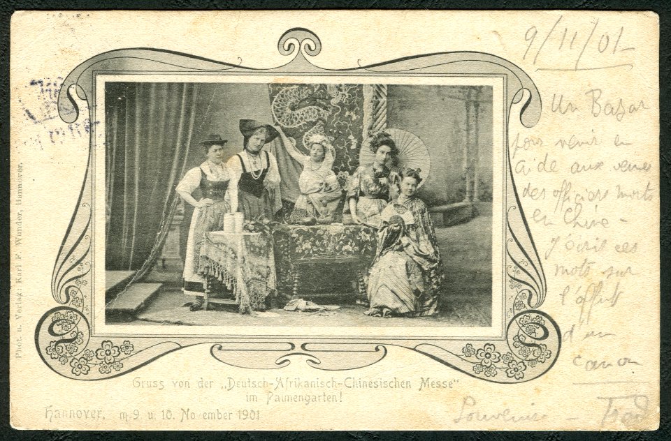 Karl F. Wunder PC Gruss von der Deutsch-Afrikanisch-Chinesischen Messe im Palmengarten! Hannover, m 9. u. 10 November 1901 Bildseite