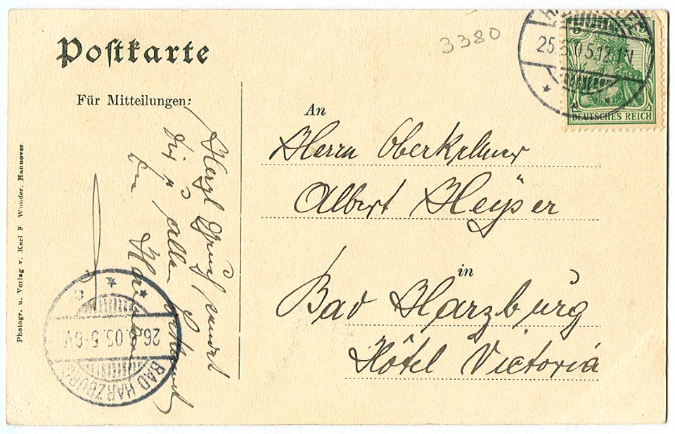 Karl F. Wunder PC Harz. 3b Deutsches Haus in Hahnenklee. Back Side