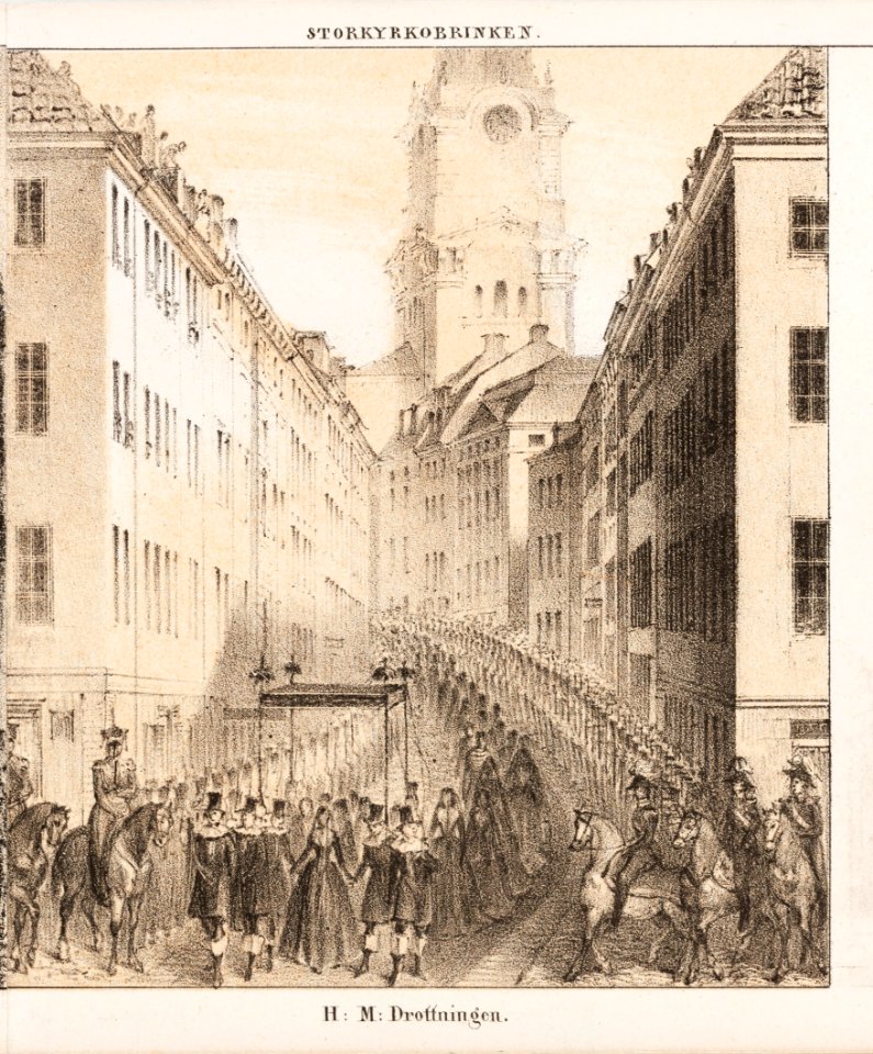 Karl XIV Johans likprocession på Storkyrkobrinken i Stockholm, 1844 - Livrustkammaren - 104963