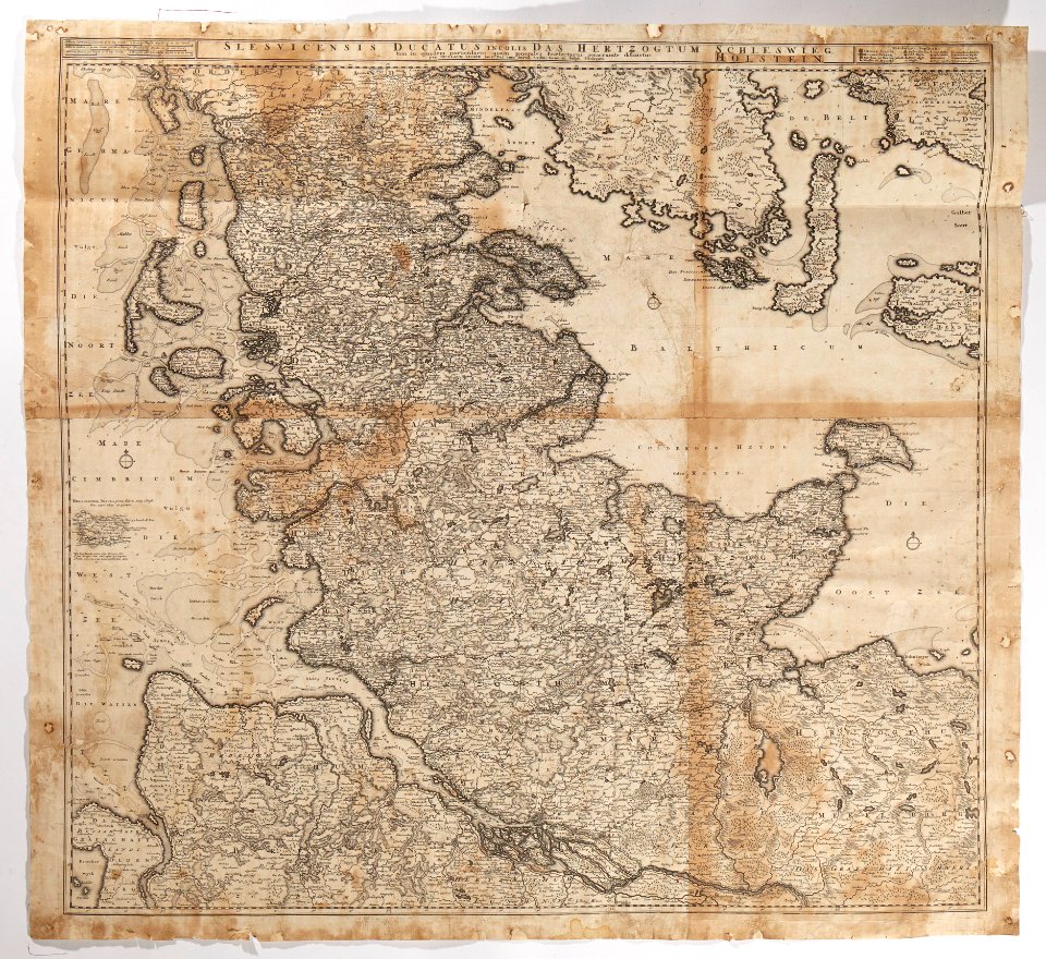 Karta över nordvästra Tyskland samt Lolland och Fyn, Själland, Sydjylland, 1650-1700 cirka - Skoklosters slott - 98055