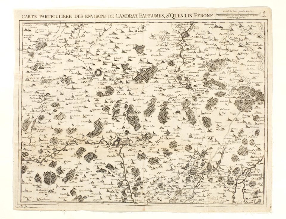Karta över omgivningarna vid Cambray, Bappaumes, St Quentin, Perone, 1710 - Skoklosters slott - 98032