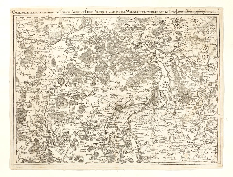 Karta över omgivningarna vid Louvain , Aarschot, Dienst, Tirlemont, Leau, Indogne - Skoklosters slott - 98030