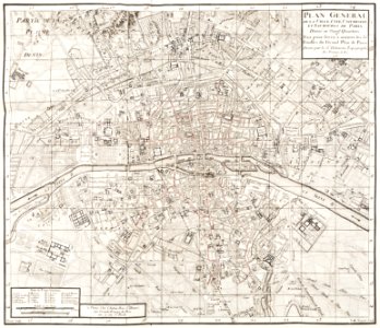 Karta över Paris indelat i 20 distrikt, tryckt 1763 - Skoklosters slott - 86164