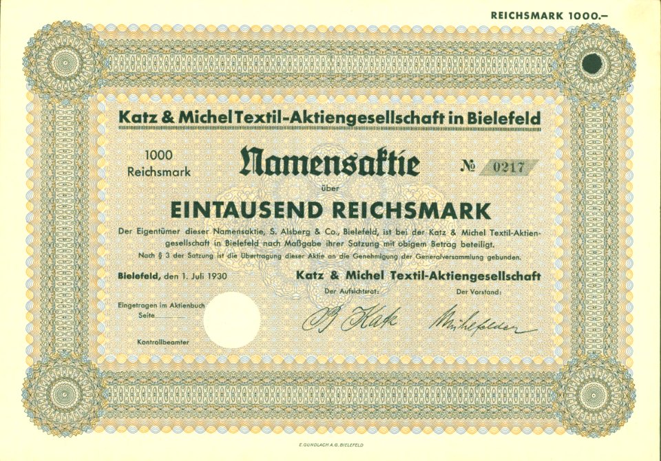 Katz & Michel Textil-AG 1930