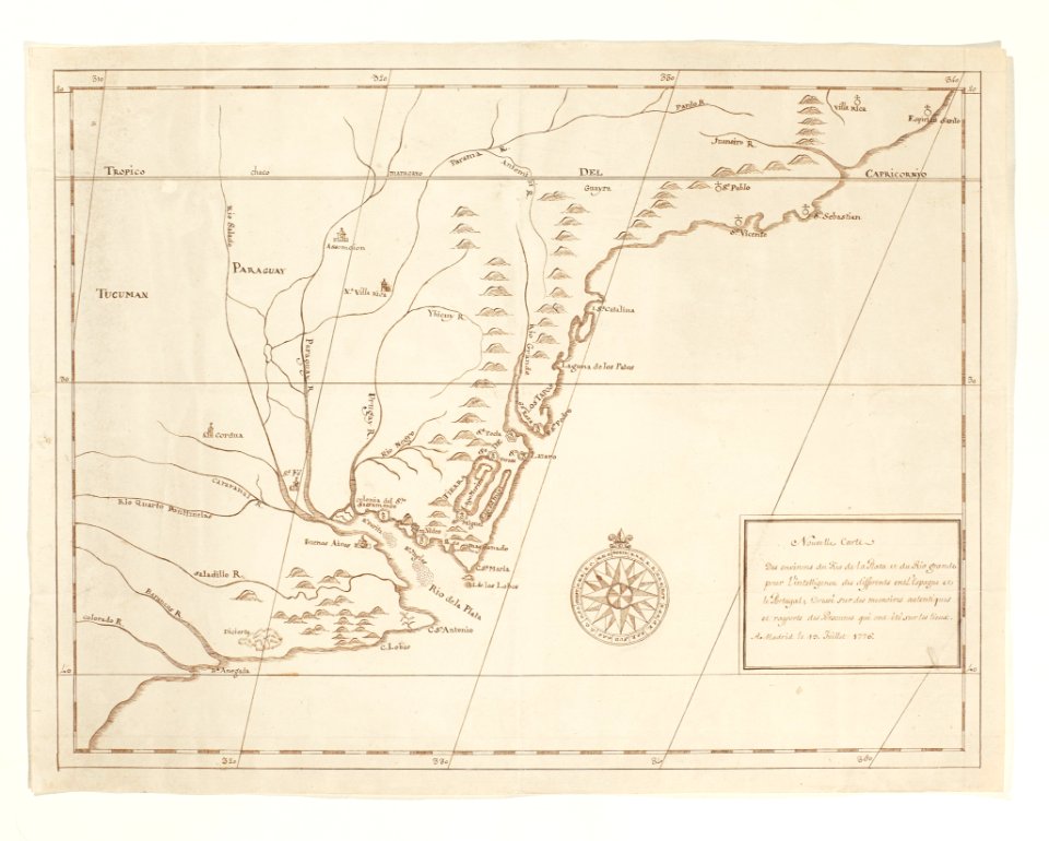 Karta över trakterna omkring Rio de la Plata och Rio i Argentina. Upprättad 19 juli 1776 - Skoklosters slott - 98109