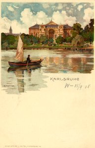 Karlsruhe, Baden-Württemberg - Stadtgartensee und Festhalle (2) (Zeno Ansichtskarten)