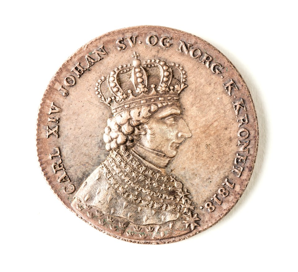 Kastpenning, 1818. Åtsida, Karl XIV Johan - Skoklosters slott - 109356
