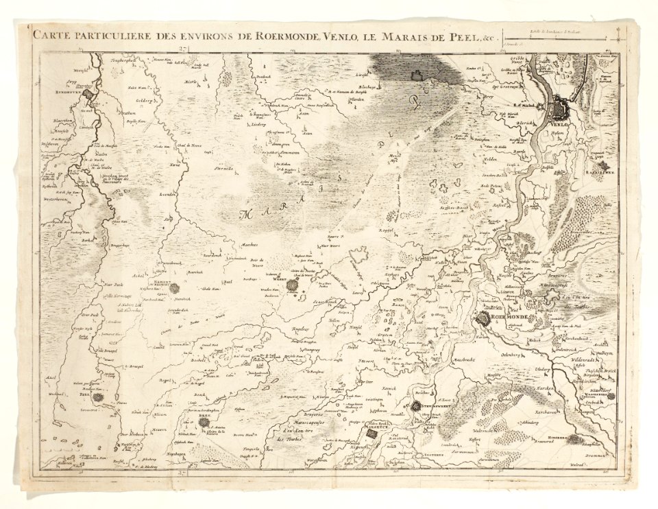 Karta över omgivningarna vid Roermonde, Venlo, Le Marais myrarna, kärren, de Peel m m - Skoklosters slott - 98036