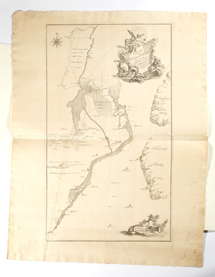 Karta över Vänerns utlopp, med Trollhättan, Halleberg och Hunneberg, 1750 - Skoklosters slott - 98058