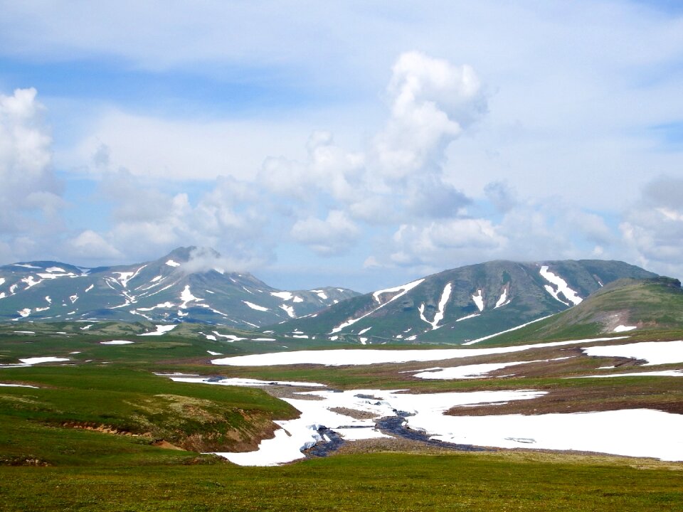 Volcano the snow summer