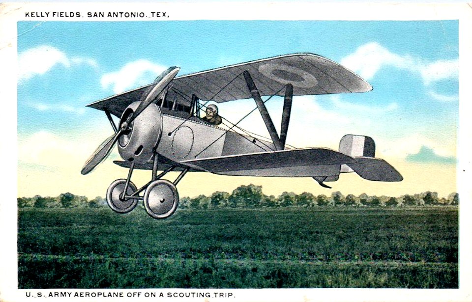 Kelly Field - Unied States Army Airplane taking off on a Scouting Trip