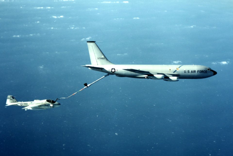 KC-135A refuels VA-52 A-6E c1978