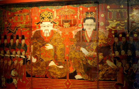 King Ly Nam De and the Queen, Thai Binh province, 18th century AD, varnished wood - Vietnam National Museum of Fine Arts - Hanoi, Vietnam - DSC05092