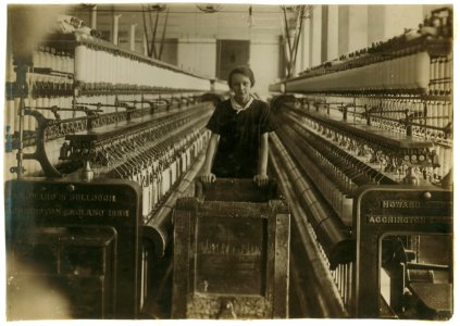 King Philip Card Room. Rosawna - 14 years, 959 Globe St., Doffer on Jack Speeders. Pushing a truck of empty bobbins. LOC cph.3b39040
