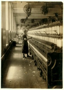 King Philip Spinning Room. Spare Hand on spinning frames Hannah Mills, 603 Dwelly St. 15 years old. LOC nclc.03054