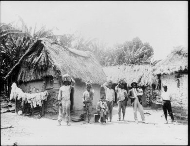 Kingston, Jamaica, and vicinity- natives in front of thatched-roof houses LCCN2003678371 photo