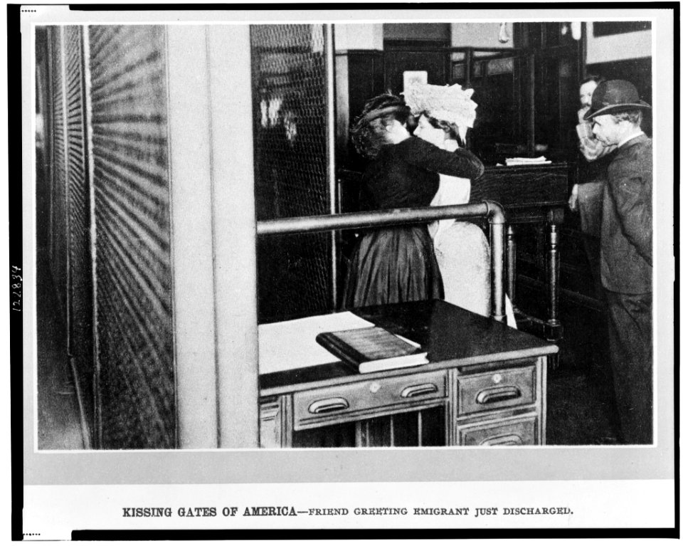 Kissing gates of America-Friend greeting emigrant just discharged LCCN99403909
