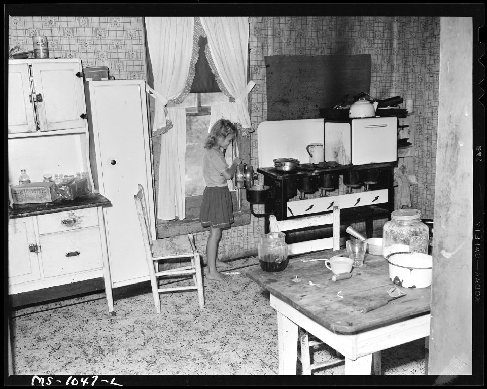 Kitchen in home of Luther Nixon, miner, who makes his home on his farm. Le Flore County, Oklahoma. - NARA - 540662