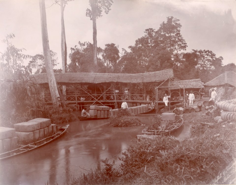 KITLV - 103477 - Stafhell & Kleingrothe - Medan-Deli - Tobacco transportation on a plantation in the Bedagai at Tebing Tinggi - circa 1890