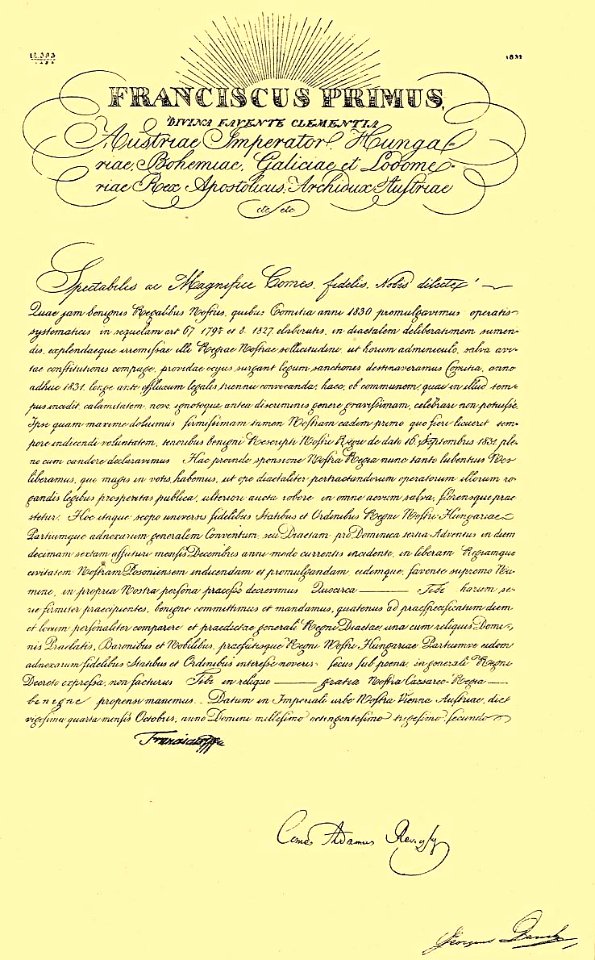 Királyi meghívó az 1832. évi országgyűlésre