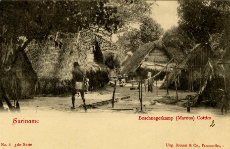 KITLV - 1405635 - Bromet & Co. - Paramaribo - Surinam Bushnegro Camp (Marous) Cottica No. 6 3rd series - 1895-1910